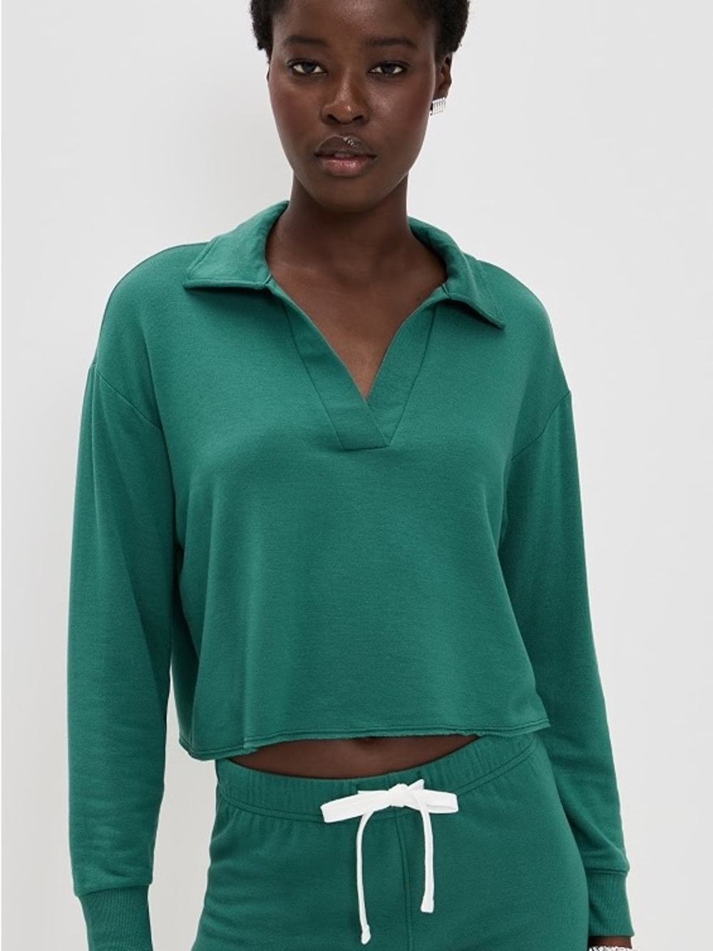 NWT SIZE S OVERSIZED Splits59 Green Cropped Polo Sweatshirt